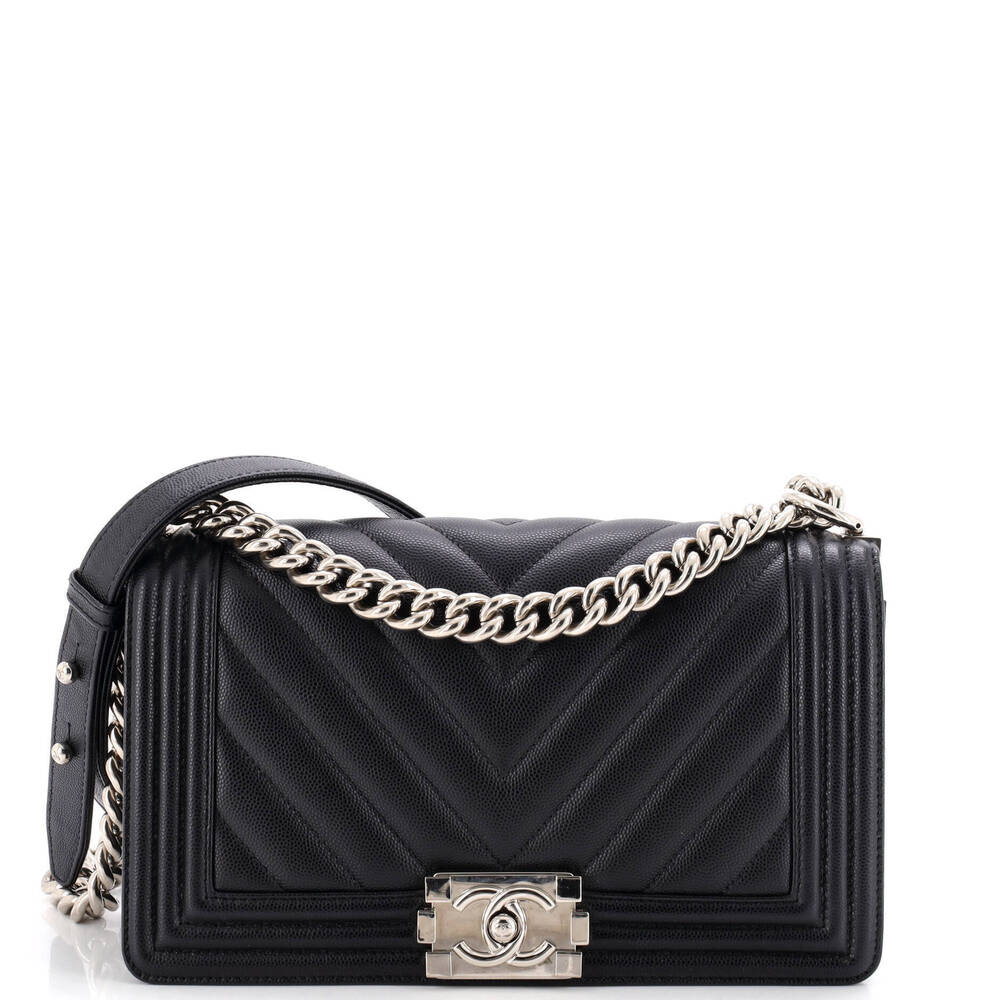 Chanel Old Medium Boy Flap Bag Chevron Caviar